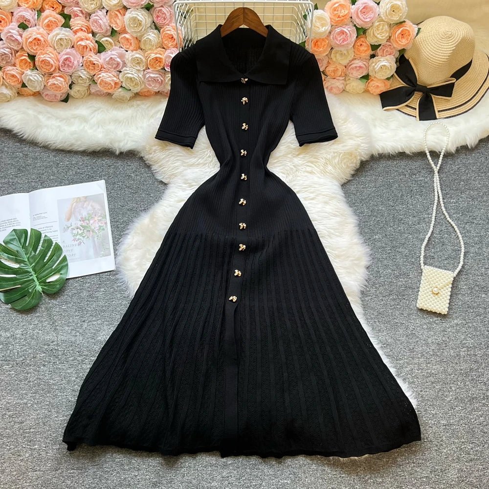 SOERA Beatrice Turn-Down Collar Knit Maxi Dress - Dresses -  Black