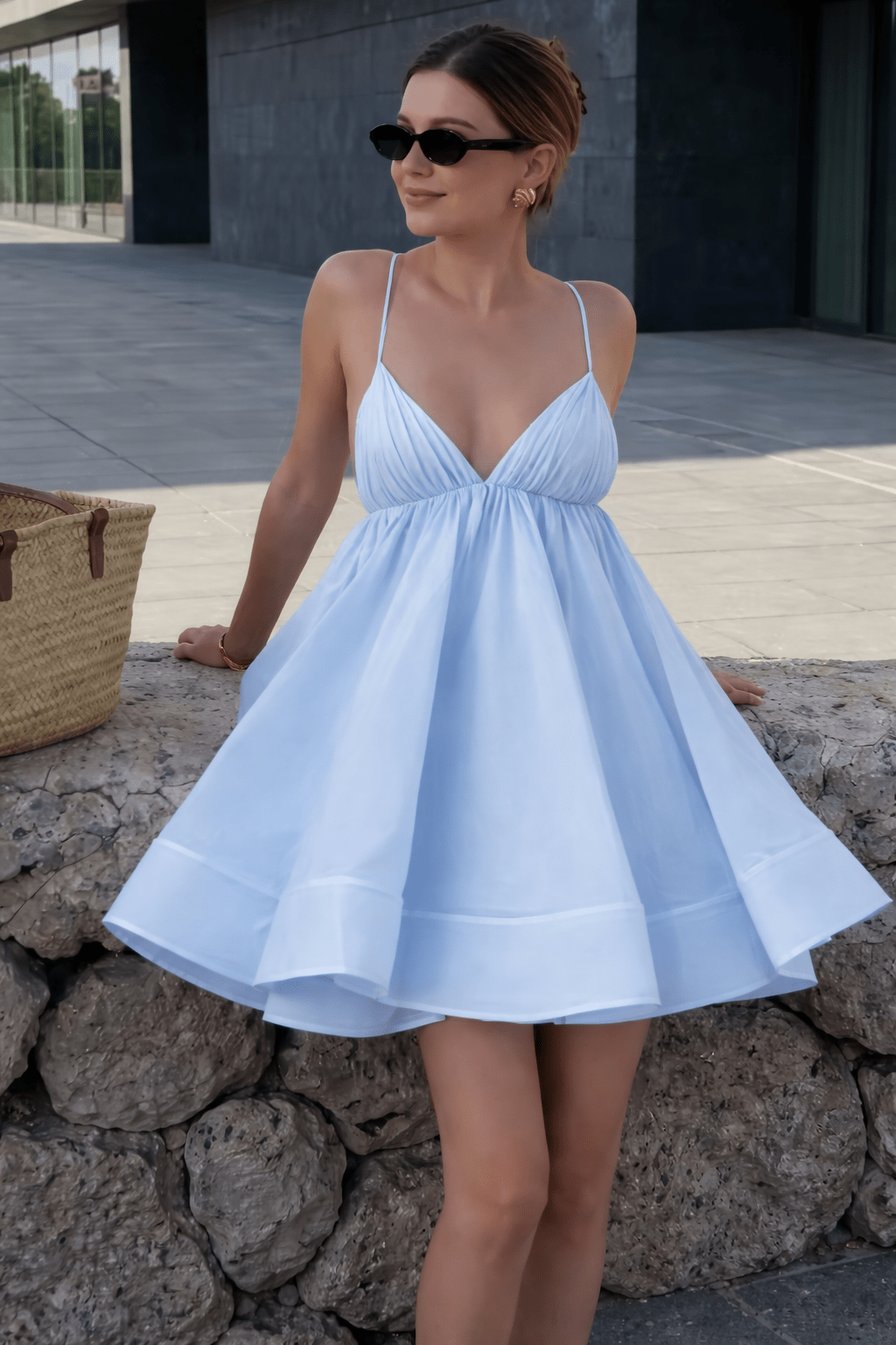 SOERA Beatrice V-Neck Suspender Mini Dress - Dresses -  Blue S