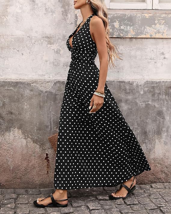 SOERA Bianca Polka Dot Halter Maxi Dress - Dresses - SOERA-848003-BLA-S-49795 Black S