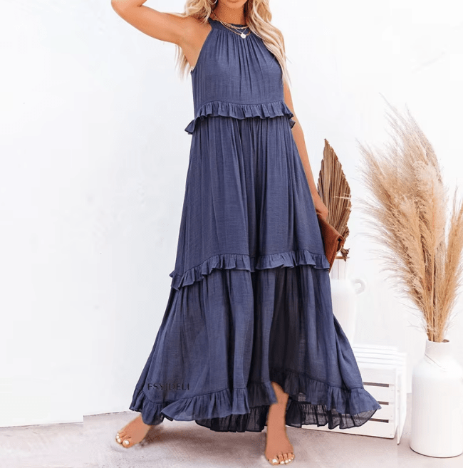 SOERA Celeste Ruffle Hem Beach Maxi Dress - Dresses -  Navy Blue S