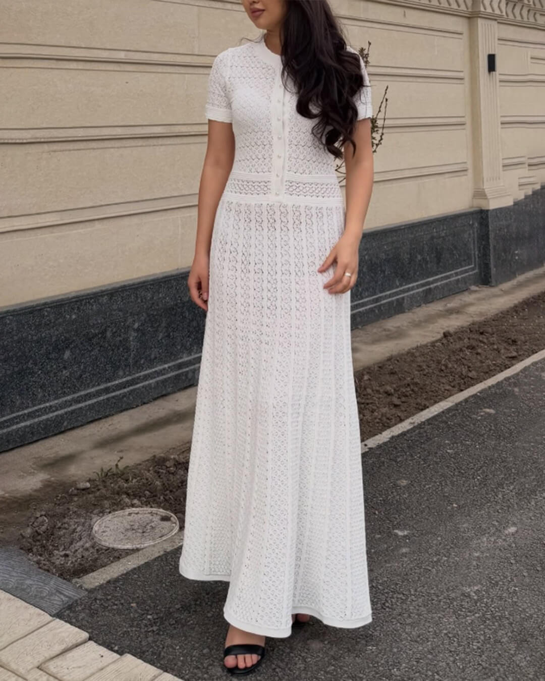 SOERA Jeriza Knitted Half - Button Midi Dress - Dresses -  White XS