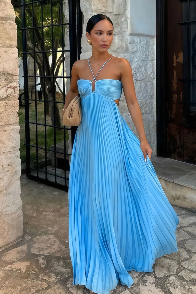 SOERA Lindsay Cutout Pleated Maxi Dress - Dresses - Fh1776061224043093626 Blue S