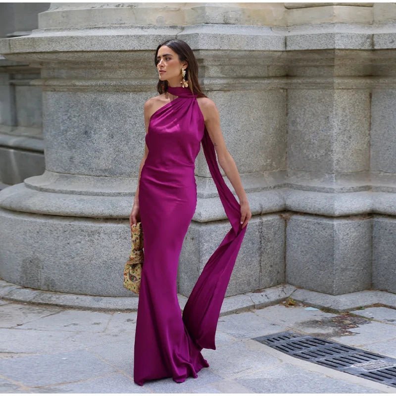 SOERA Raisa Satin Ribbon Backless Evening Gown - Dresses -  Purple S