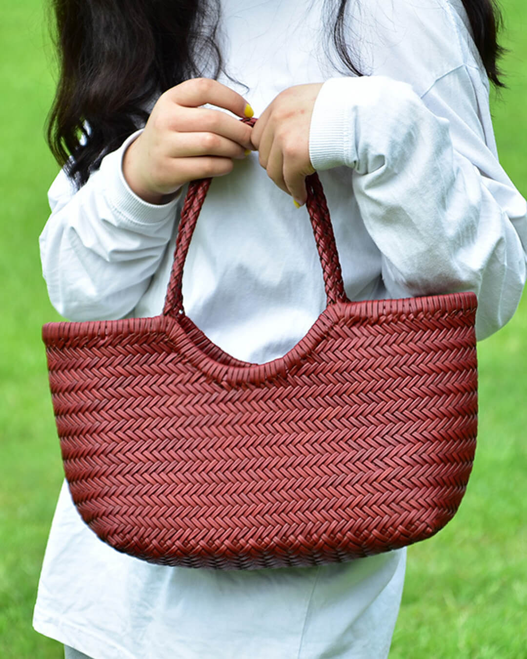 SOERA Beatrice Woven Leather Tote Bag - Handbags -  Burgundy Small