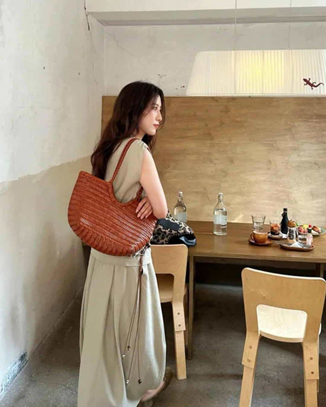 SOERA Bianca Handwoven Leather Tote Bag - Handbags -  Coffee Large