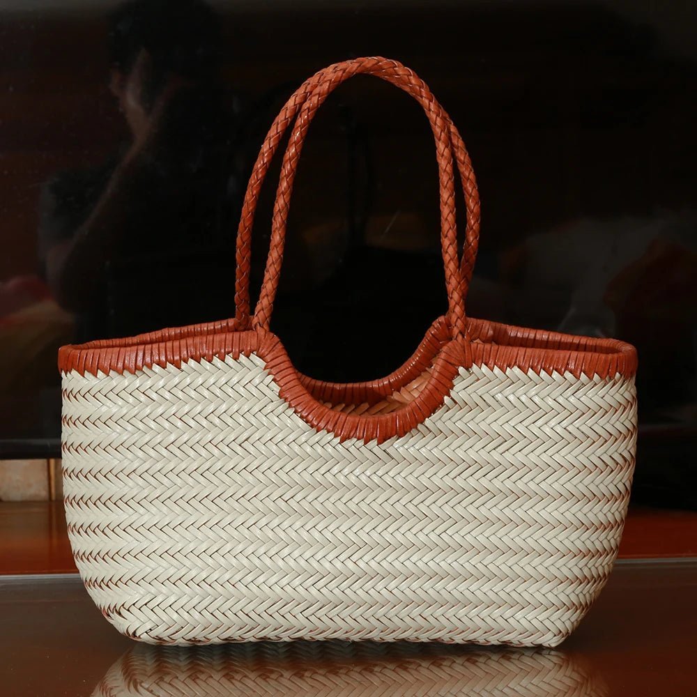 SOERA Bianca Handwoven Leather Tote Bag - Handbags -  Off - White Small