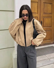 Ellie oversized zip bunda z faux semiše