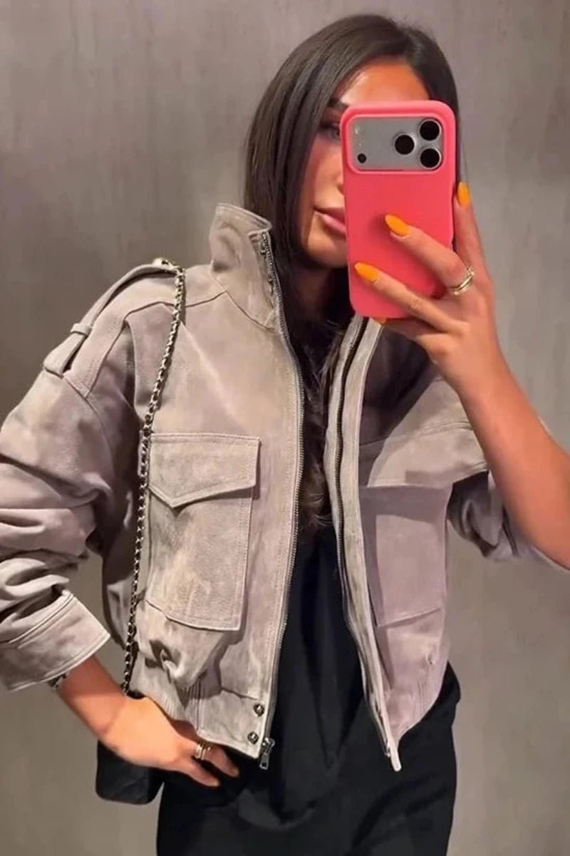 SOERA Evelyn Faux Suede Cropped Jacket - Jacket - SOERA-414467-GRE-XS-93507 Grey XS