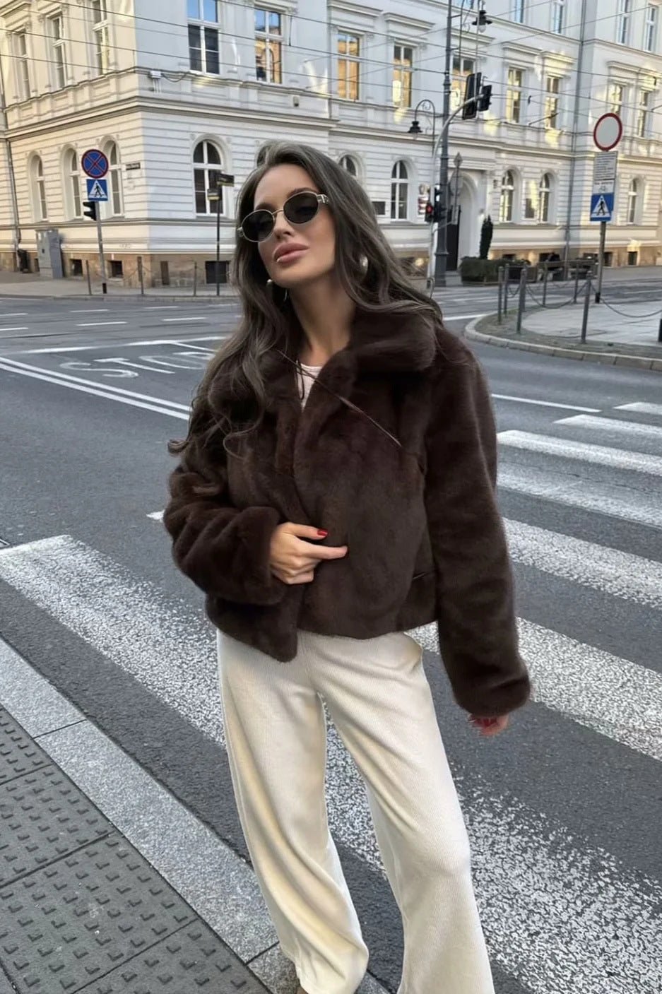 SOERA Abby Short Faux Fur Collared Coat - Jackets - Qk1763087940440141947 Dark Brown S