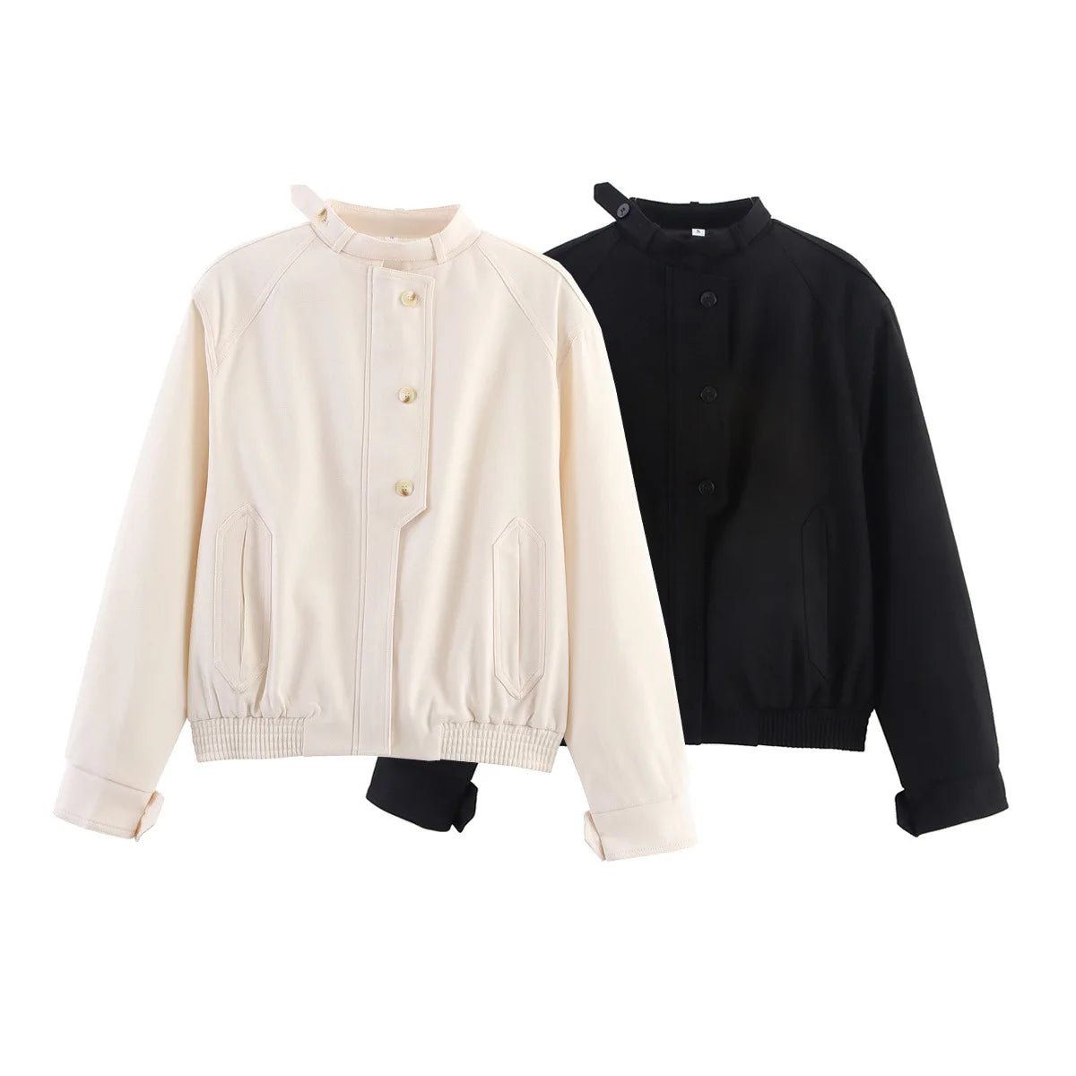 SOERA Beatrice Stand Collar Jacket with Button Details - Jackets -  Black S