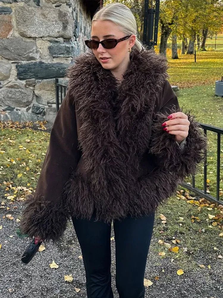 SOERA Daisy Plush Faux Fur Coat - Jackets - ux1760630816270342741 Brown L