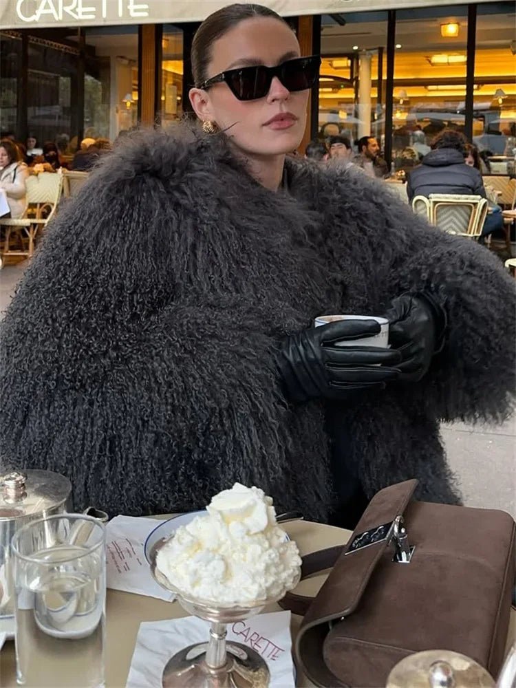 SOERA Elsie Fluffy Cropped Faux Fur Coat - Jackets - 3256808143910110-;wE1764703454482564194 Black XL