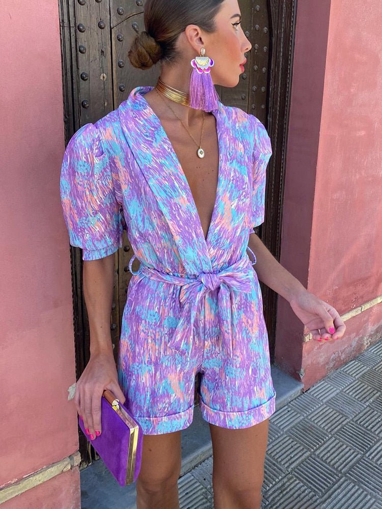 SOERA Bianca Festival Print Belted Playsuit - Jumpsuits & Rompers -  Purple L