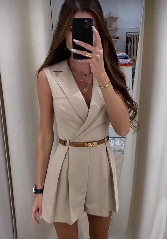 SOERA Bianca Structured Belted Sleeveless Romper - Jumpsuits & Rompers -  Apricot M