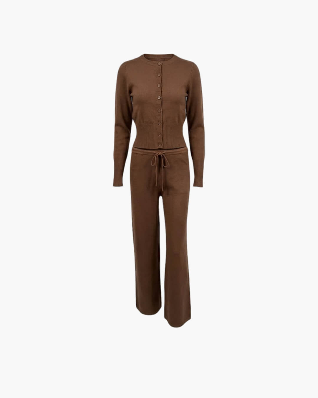 SOERA Aimee Knitted Cardigan and Trousers Set - Matching Sets - 1005010028328385-;Sz1769414229231328059 Coffee S