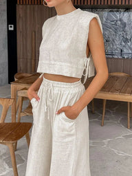 Delfina lněný crop top set dvoudílný