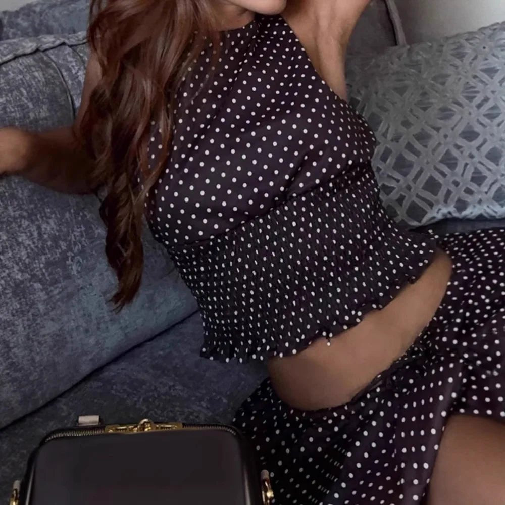 SOERA Diandra Polka Dot Halter Top Skirt Set - Matching Sets -  Brown L