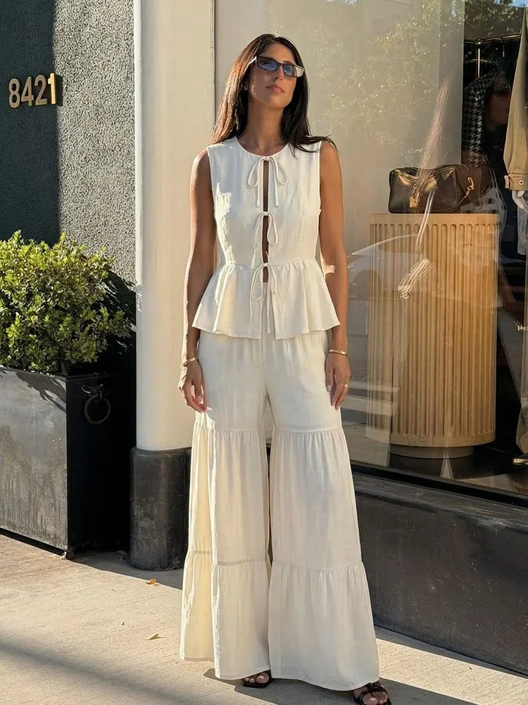 SOERA Vianne Tie Front Vest Trouser Set - Matching Sets -  White Suit M