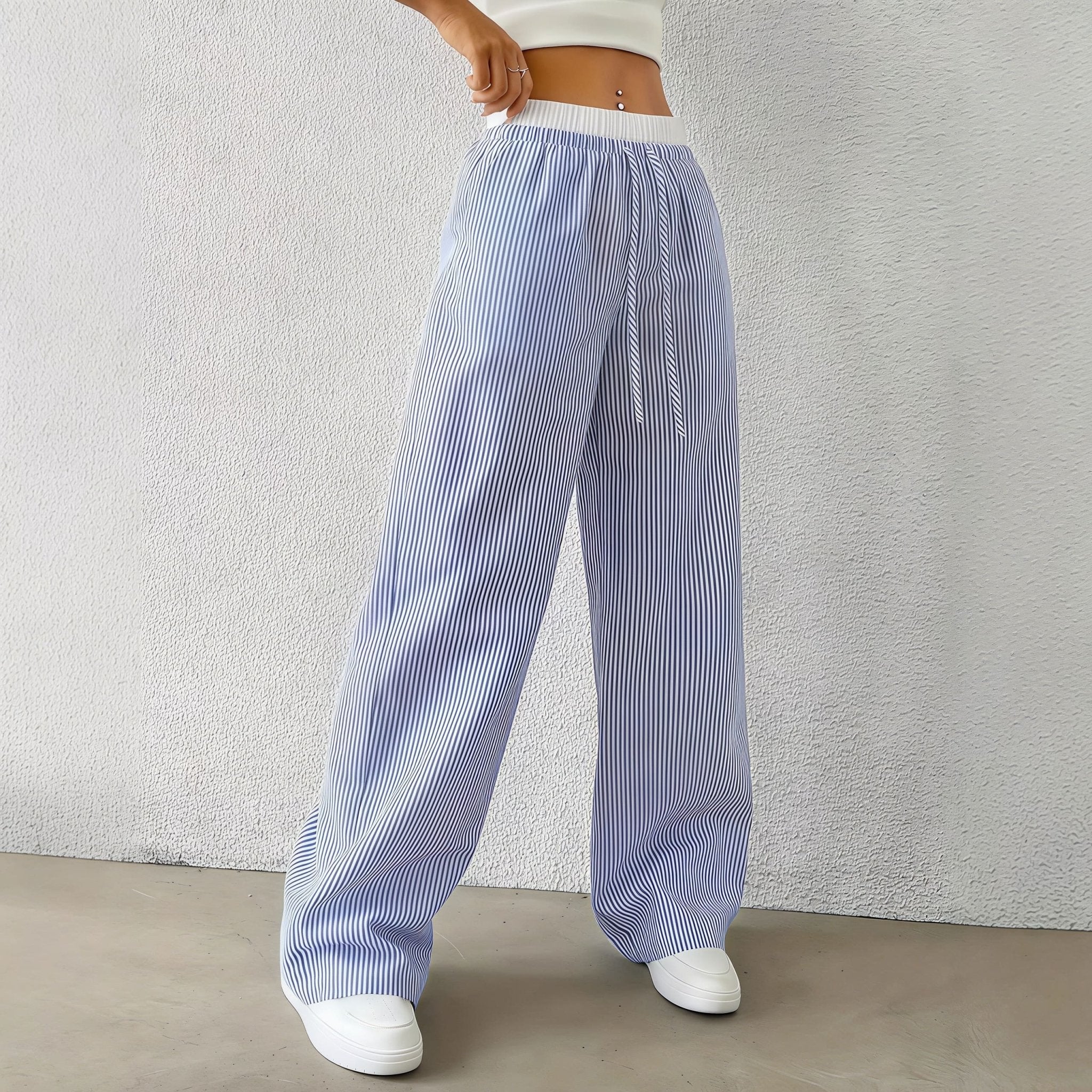 SOERA Beatrice Striped Straight Casual Pants - Pants -  Blue L