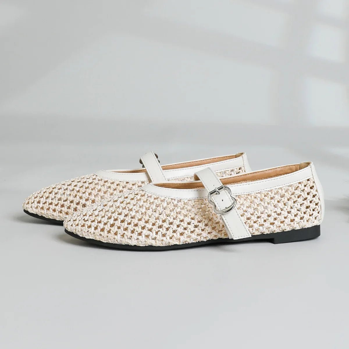 SOERA Beatrice Hollow Weave Mary Jane Flats - Shoes -  Beige 35