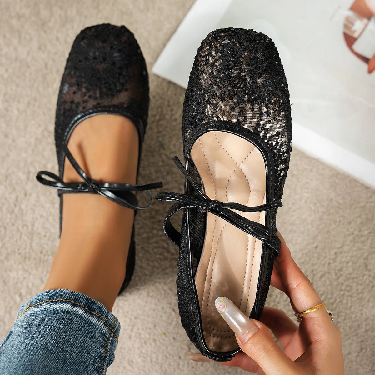 SOERA Joan Mesh Ballet Flats - Shoes - 1005009534032212-;hh1769140532782533898 White 36