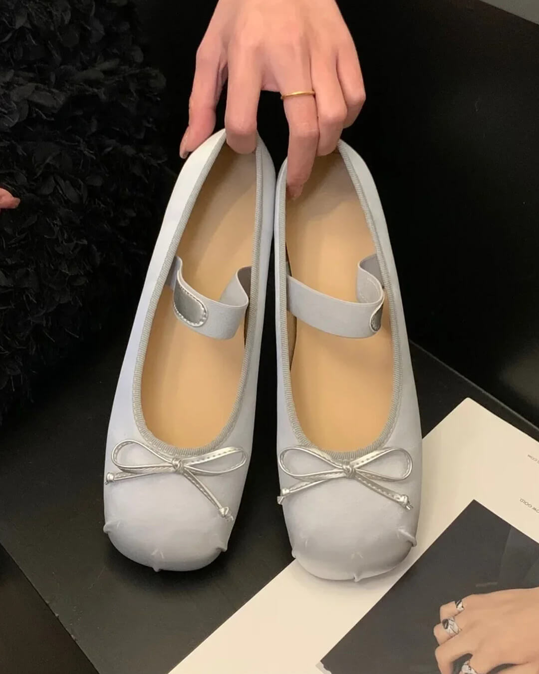 SOERA Pamela Bowtie Satin Ballet Flats - Shoes - 1005006308783003-;OU1772045931427499326 Silver 38