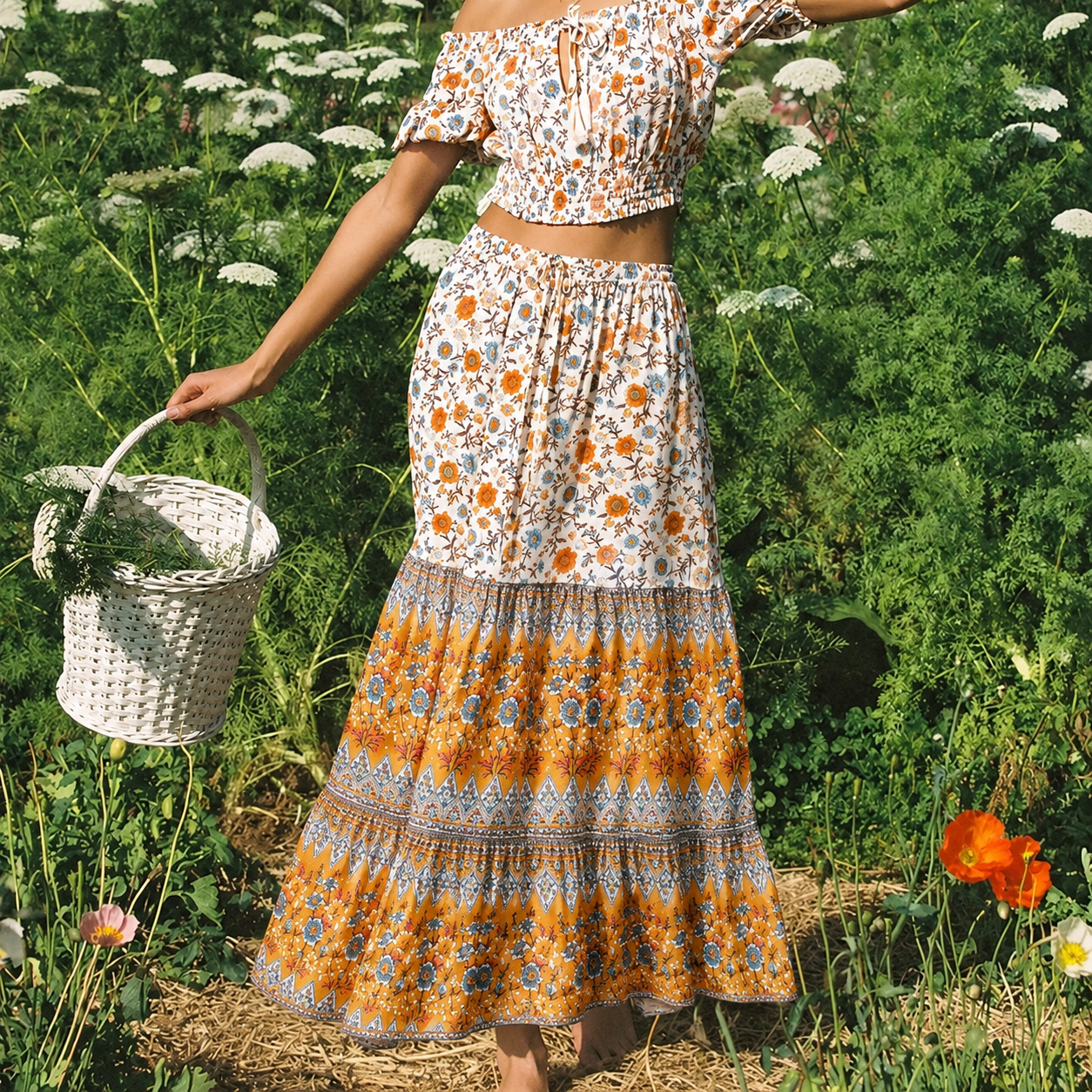 SOERA Bianca Floral Print Boho Beach Skirt - Skirts - SOERA-659267-YEL-S-22851 Orange S