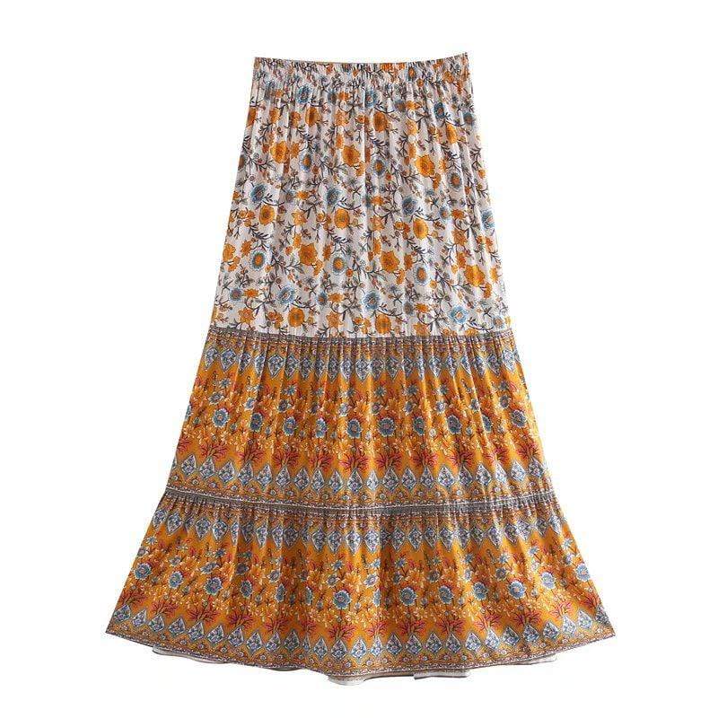 SOERA Bianca Floral Print Boho Beach Skirt - Skirts - SOERA-659267-YEL-S-22851 Orange S