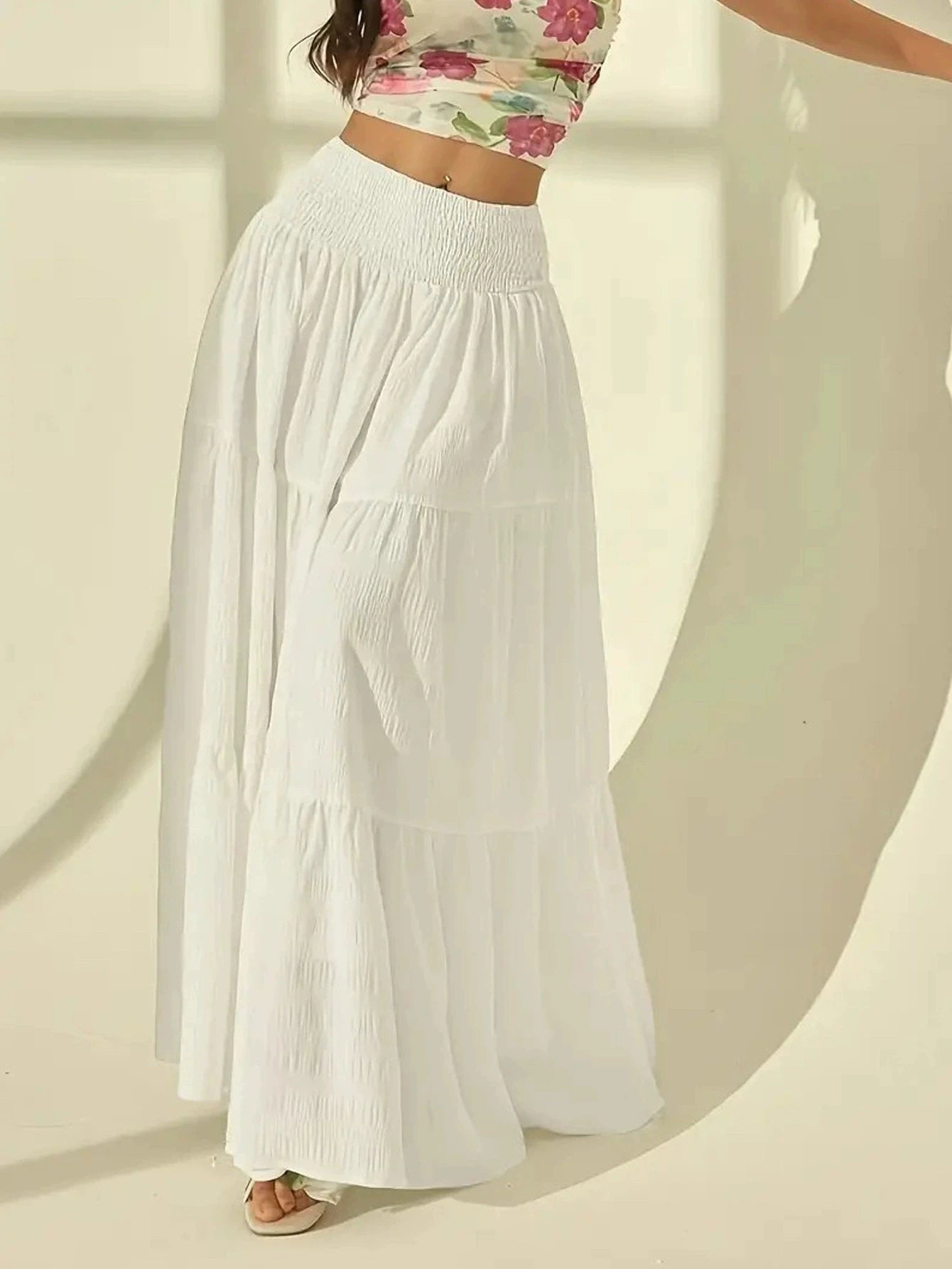 SOERA Calla Tiered Maxi Skirt Elastic Waist - Skirts -  White S