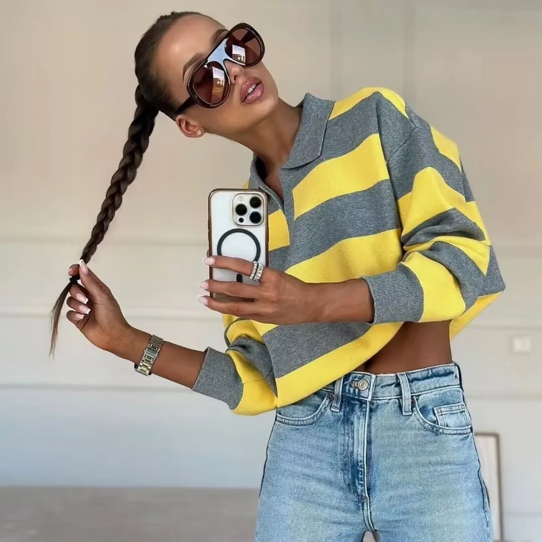 SOERA Elena Striped Polo Neck Sweater - Sweaters & Cardigans -  Yellow S