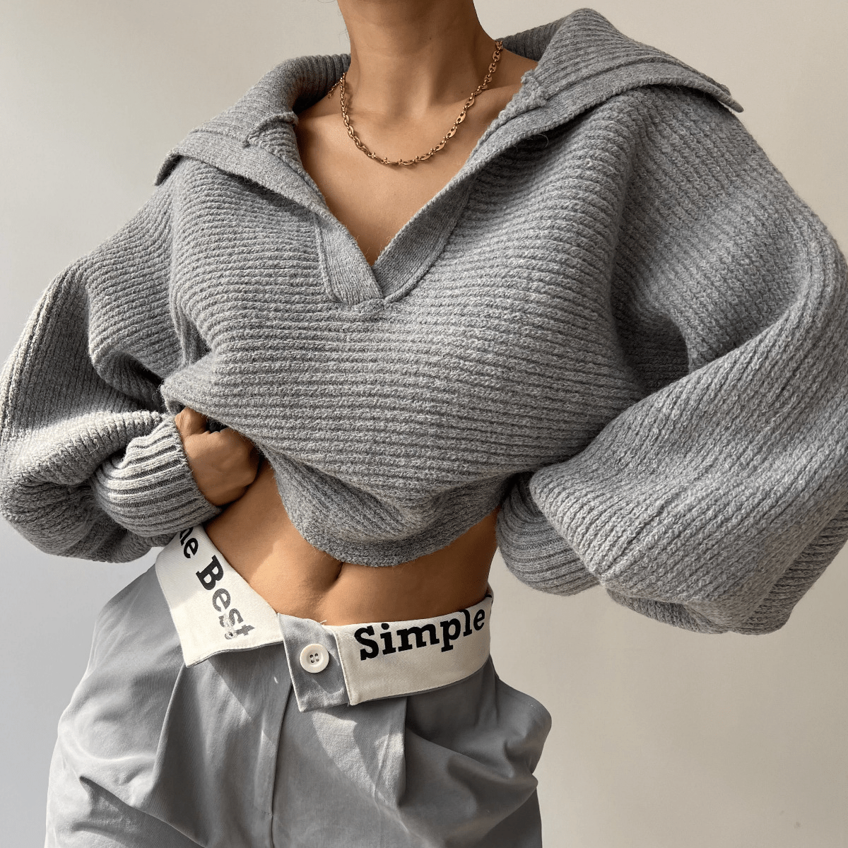 SOERA Kath Oversized Knit Sweater - Sweaters - tf1766362638996688809 Gray S