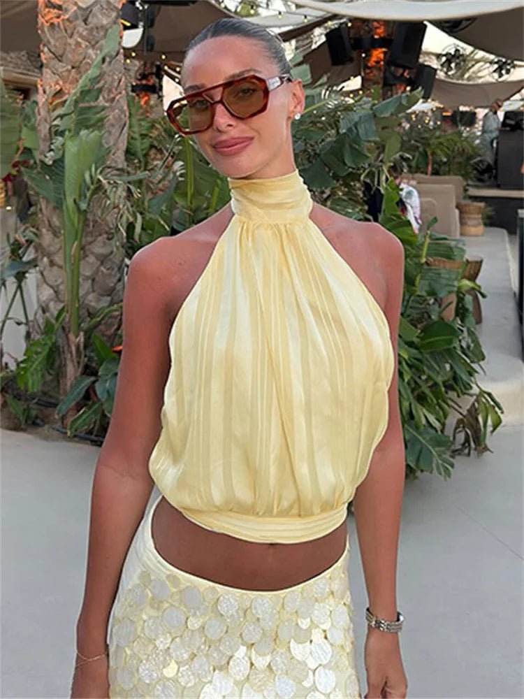 SOERA Sienna Lace - Up Backless Tank Top - Top -  Yellow S