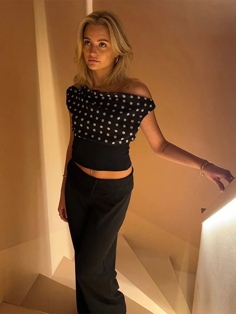 SOERA Dianne Skew Collar Polka Dot Top - Tops - BO1774532669751455635 White S