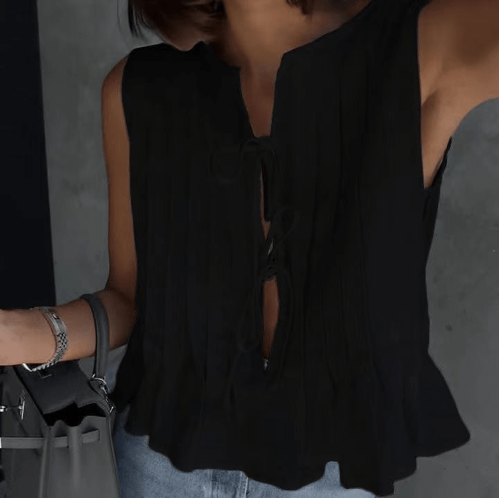 SOERA Honora Ruffle Hem Tie-Front Top - Tops -  Black XS