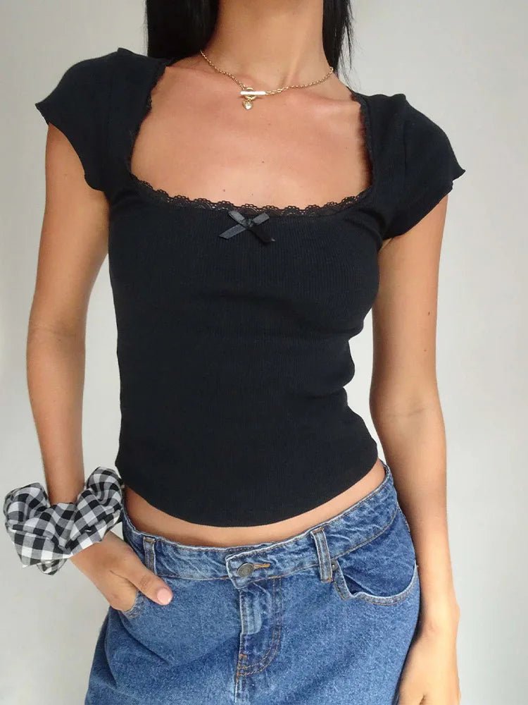 SOERA Liberty Lace Trim Crop Top - Tops - 1005007792383313-;nL1771839650733906593 Black S