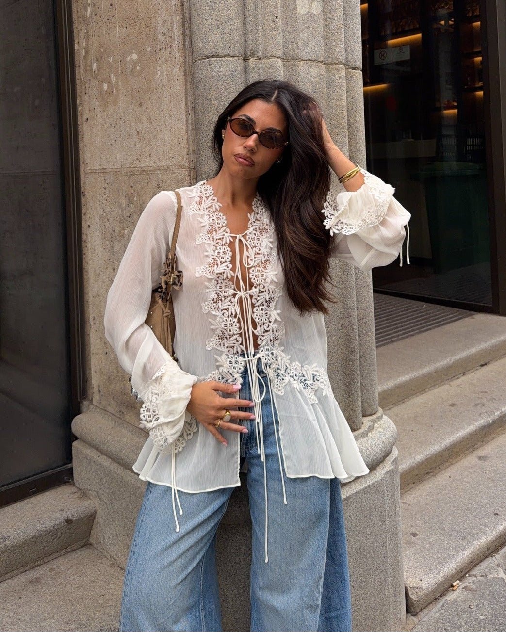 SOERA Simone Front-Tie Lace Appliqué Top - Tops - SOERA-385667-S-OS-95811 S