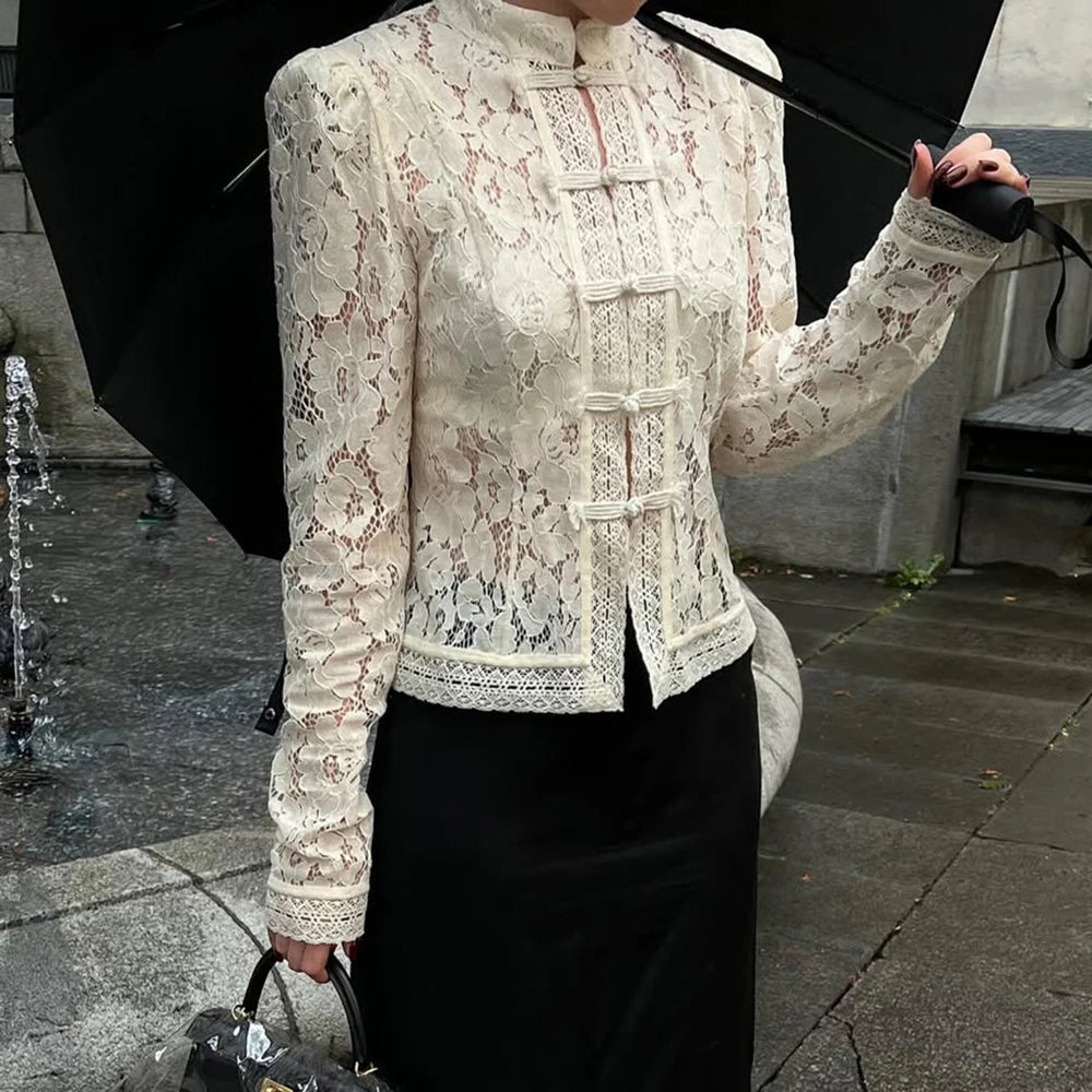SOERA Suzan Long Sleeve Lace Blouse - Tops - 1005009268939981-;Cr1769670009968254170 White L