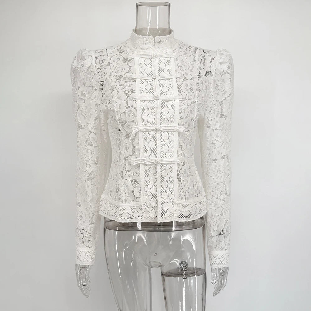 SOERA Suzan Long Sleeve Lace Blouse - Tops - 1005009268939981-;mM1769670009987683669 Beige M